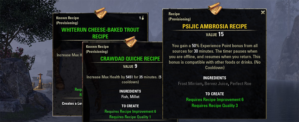 Elder Scrolls Online ESO fishing recipes